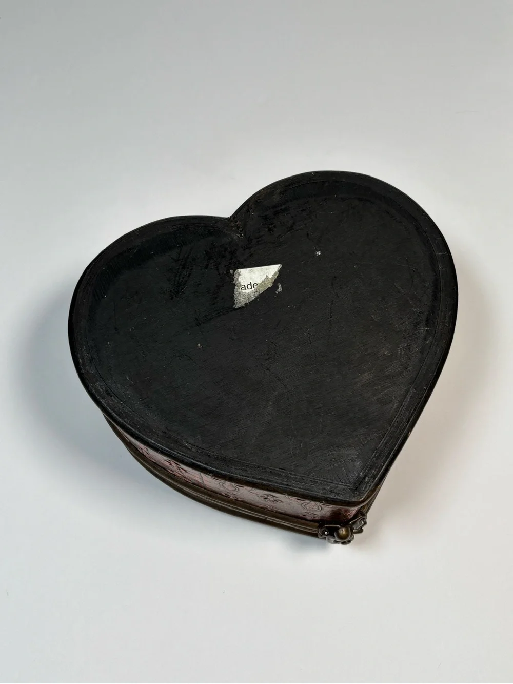 Wood Heart Box Fleur De Lis Hinge Closure Jewelry Trinket Storage